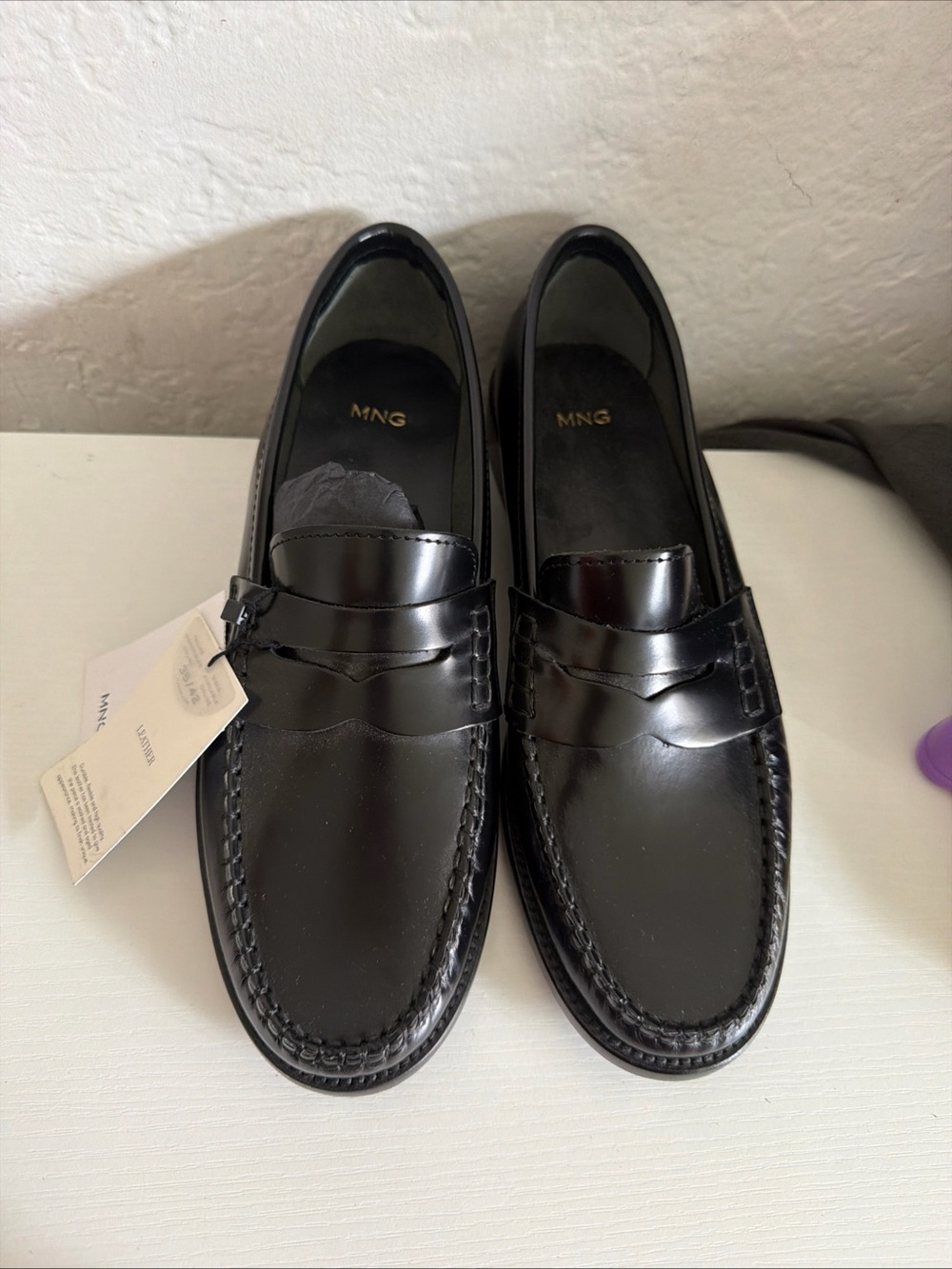 Mango Black Leather Penny Loafers for Men
